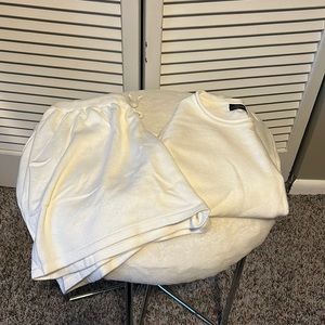 From Amazon, zesica cropped white sweater set.